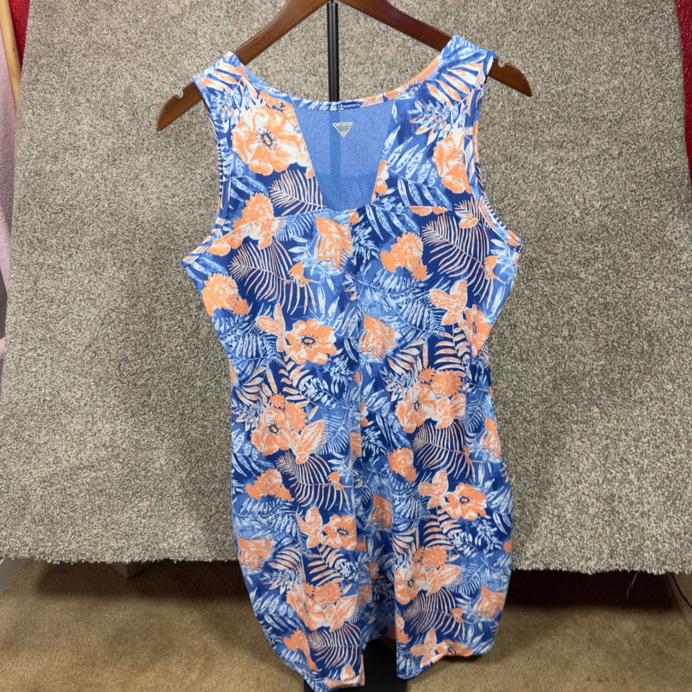 Columbia PFG Freezer III Dress Womens XL Blue Orange Tropical Floral Sleeveless - Picture 2 of 8